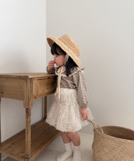 即納 mimi market check Frill blouse