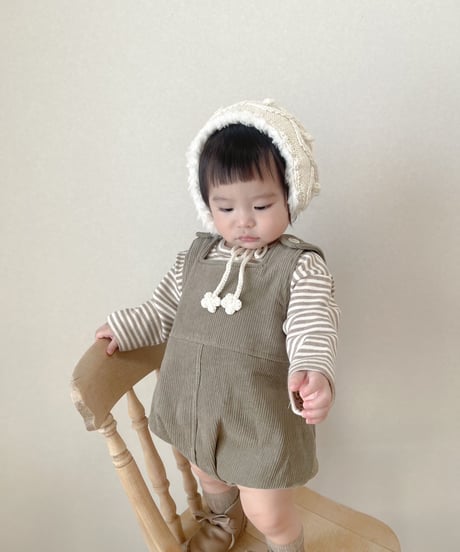 即納corduroy salopette & tee Set