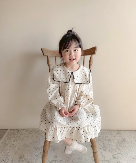 即納　 Square dot frill one-piece