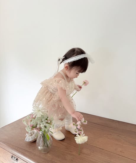 即納flower tulle apron rompers