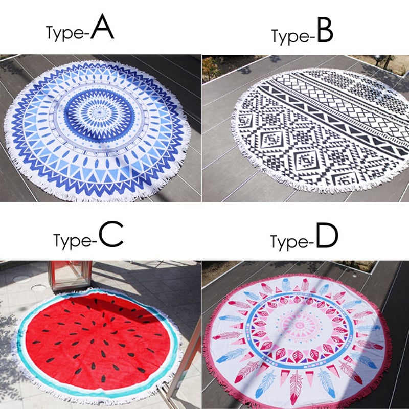 ラウンド ビーチタオル タッセル付 パイル素材 ソファカバー