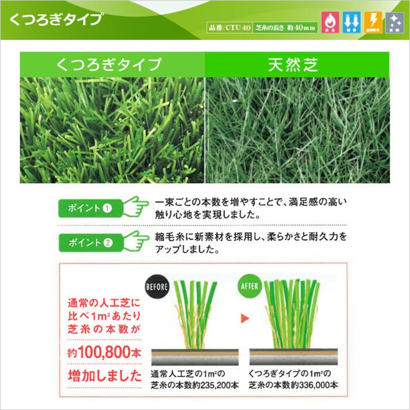 人工芝 芝丈40mm くつろぎ 1m × 10m ロール リアル 庭 Clover Turf