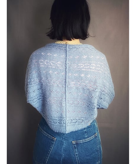 【Sway】<Lace pattern Shrug sleeve> Dirty blue x Lavender line