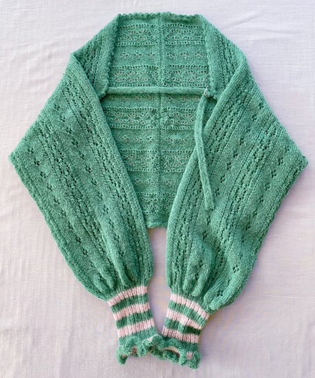 【Sway】<Lace pattern Shrug sleeve> Mint x Pale pink line