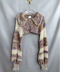 【Sway】<Random sheer pom pom yarn/Purple> Cropped sleeve