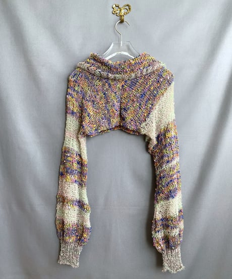 【Sway】<Random sheer pom pom yarn/Purple> Cropped sleeve