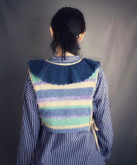 【Sway】<Crazy border vest> Blue mix