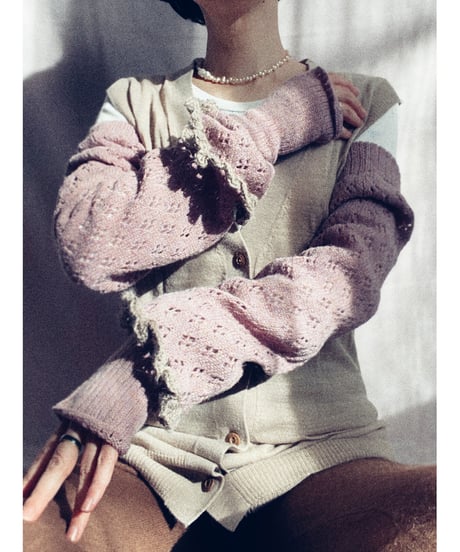 【Sway】<Pink mix wool Lace pattern> Arm & Leg Warmer