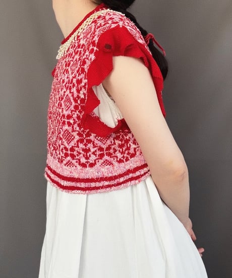【Sway】<Jacquard Summer knit vest> Mix & Red