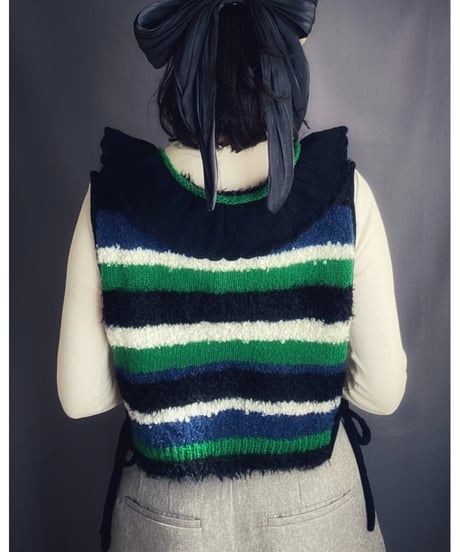 【Sway】<Crazy border vest> Black mix