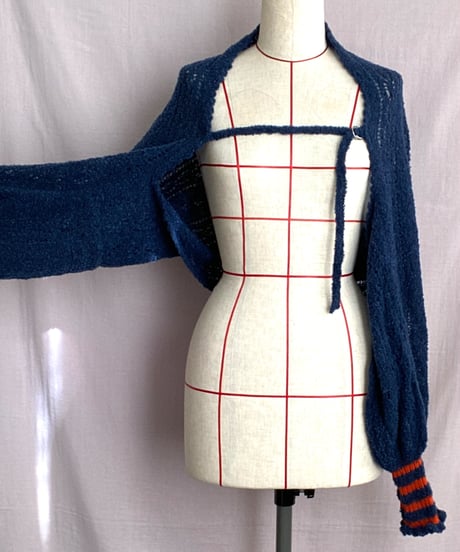【Sway】<Lace pattern Shrug sleeve> Navy x  Orange line