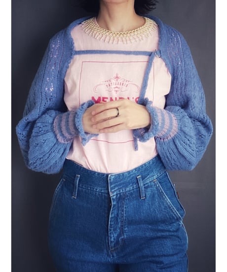 【Sway】<Lace pattern Shrug sleeve> Dirty blue x Lavender line