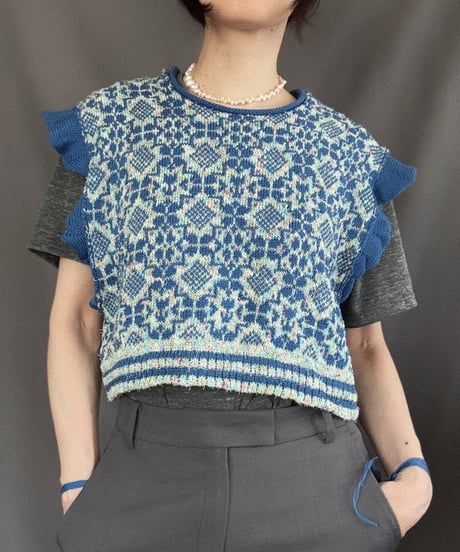 【Sway】<Jacquard Summer knit vest> Mix & Blue