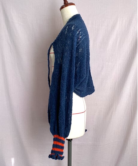 【Sway】<Lace pattern Shrug sleeve> Navy x  Orange line