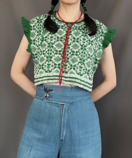 【Sway】<Jacquard Summer knit vest> Mix & Green