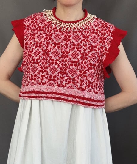 【Sway】<Jacquard Summer knit vest> Mix & Red