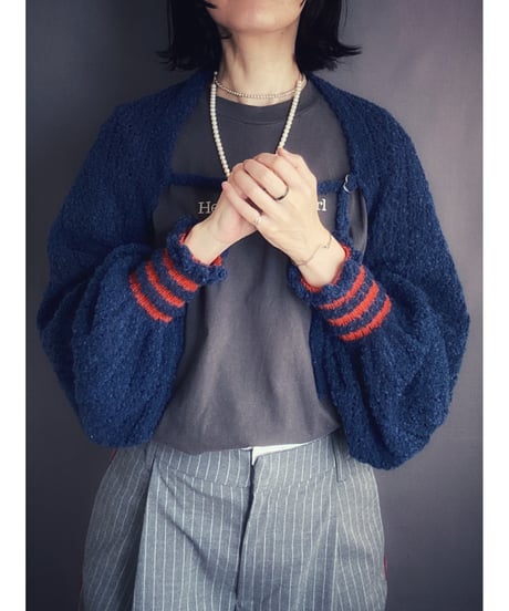 【Sway】<Lace pattern Shrug sleeve> Navy x  Orange line