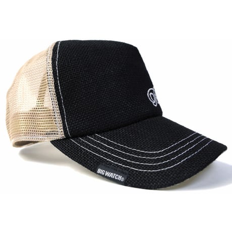 CPMS-01　 無地ヘンプ刺繍CAP BIGWATCH    ブラック/ベージュ