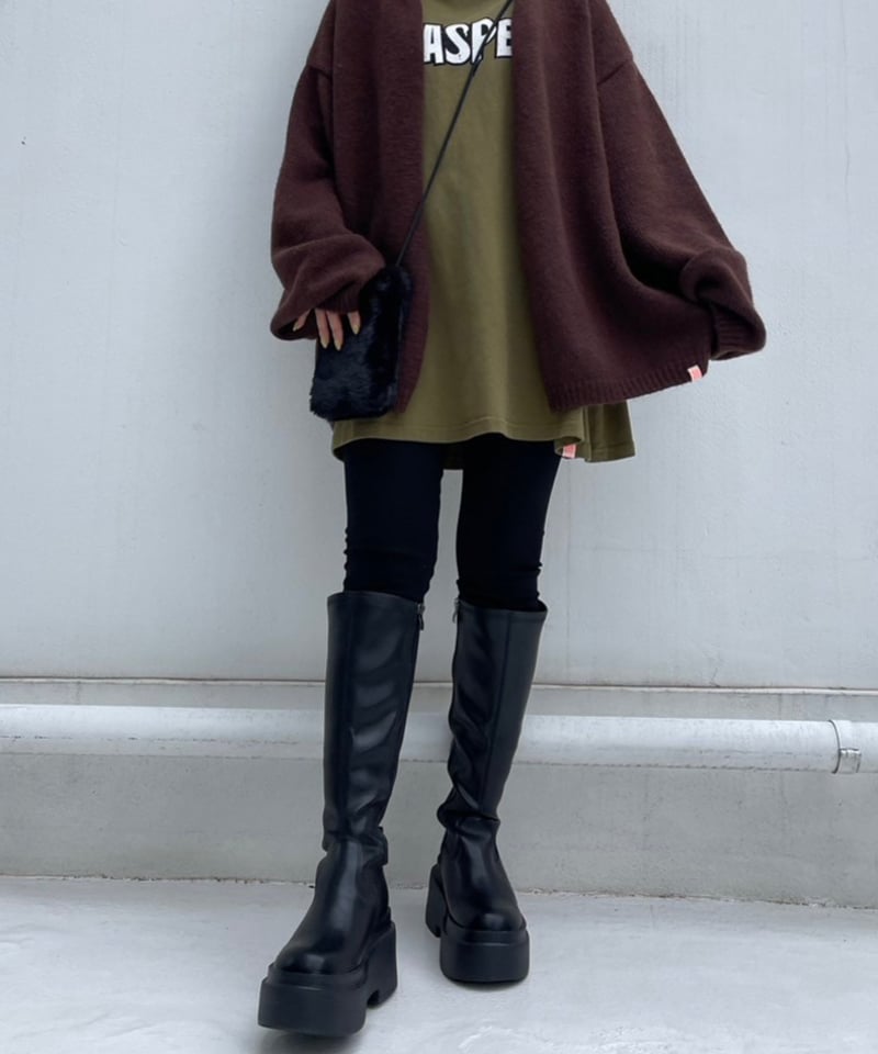 Zip up' platform long boots#376-8 | MERMO