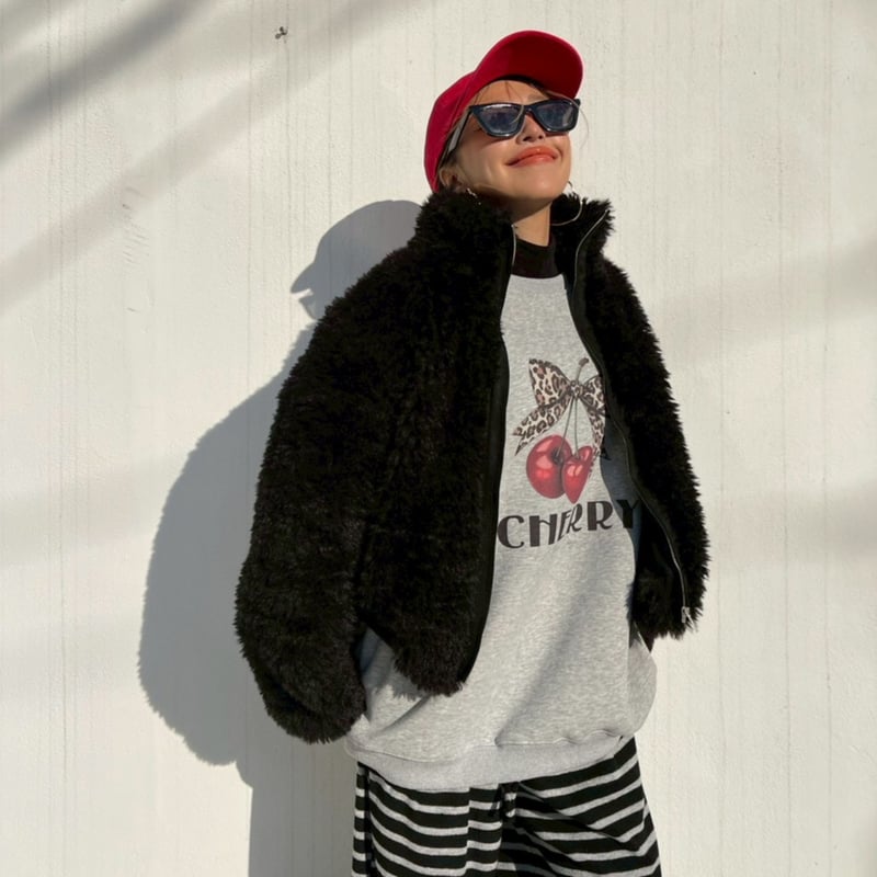 Stand-neck'boa zip blouson#66589512 | MERMO