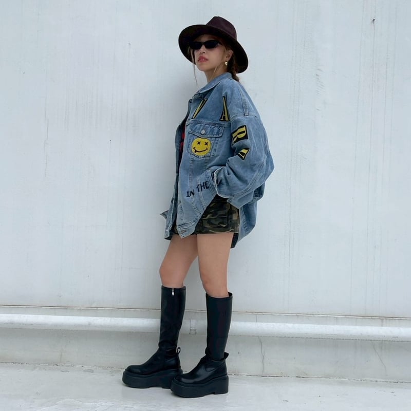 Emblem'wide denim jacket#9137 | MERMO