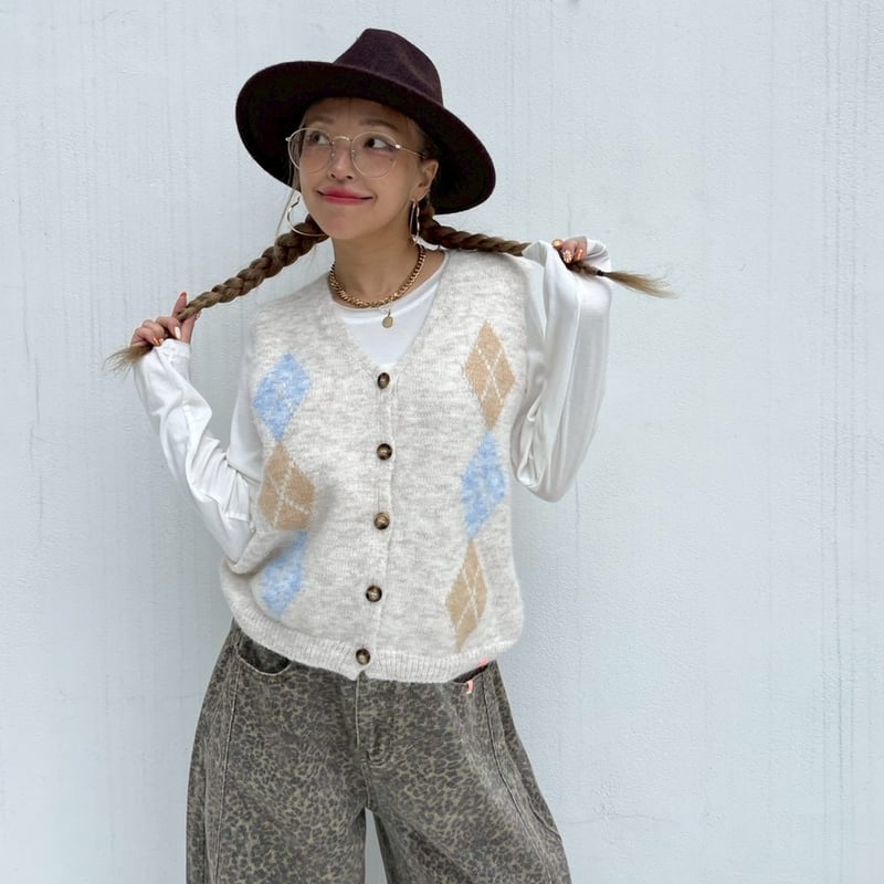 Argyle'knit vest#881259 | MERMO