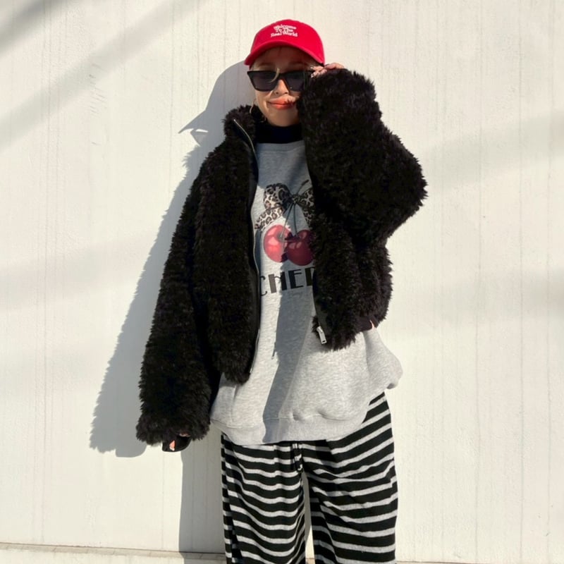 Stand-neck'boa zip blouson#66589512 | MERMO