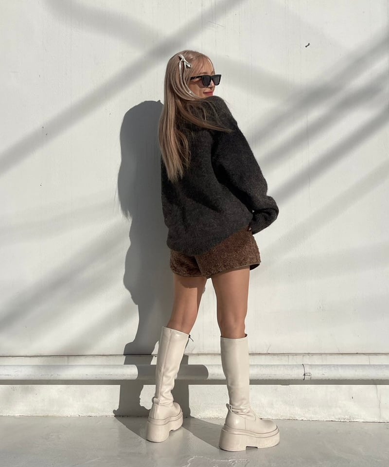 Zip up' platform long boots#376-8 | MERMO