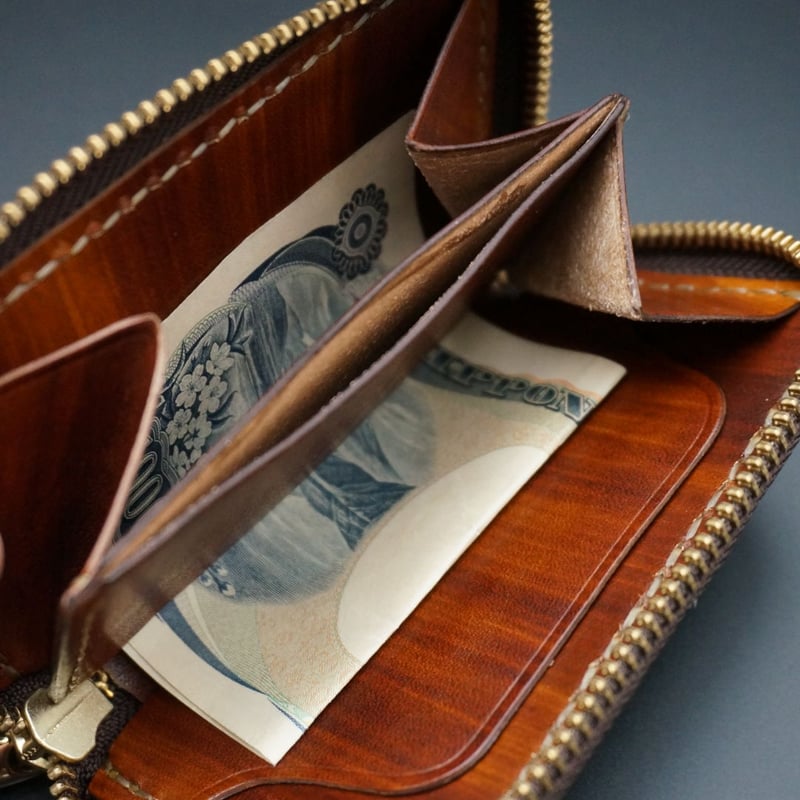 ラウンドジップ ミニウォレット wood brown | A LEATHER FACTORY