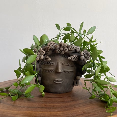 [Oaxaca Atzompa Pottery]  Frida Kahlo Face Planter / フリーダ カーロ フェイス プランター