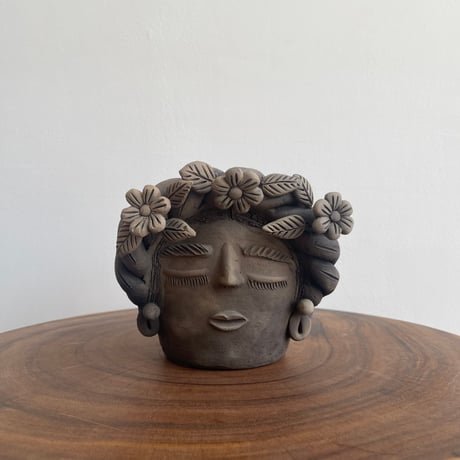 [Oaxaca Atzompa Pottery]  Frida Kahlo Face Planter / フリーダ カーロ フェイス プランター