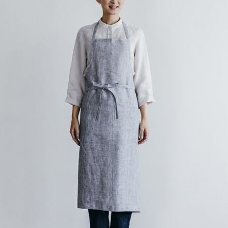 リネン フルエプロン・グレーホワイトストライプ（fog linen work）