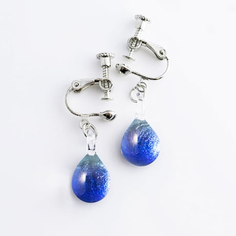 【夏限定】Blue Oceanセット　ネックレス＋ピアス／イヤリング ＜海の謌 umi no uta  GLASS JEWELRY＞