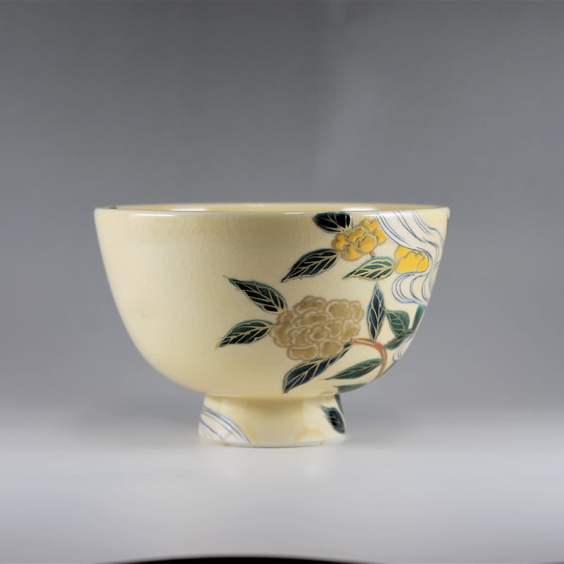 加藤永山 色絵流水山吹茶碗【茶道具／茶碗／共箱／新品】 | 龍門堂