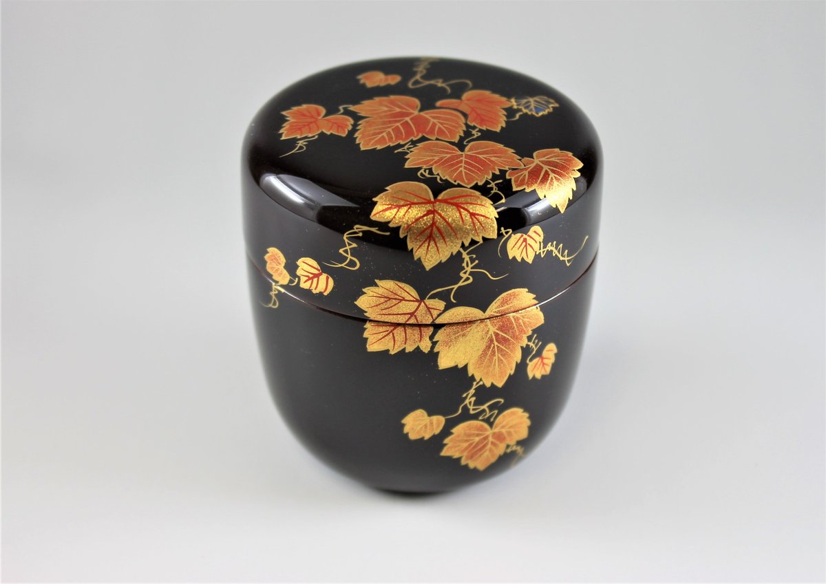 P479 棗 『佐々木麗峰作』『黒漆塗』『点想蒔絵』『中棗』 共箱