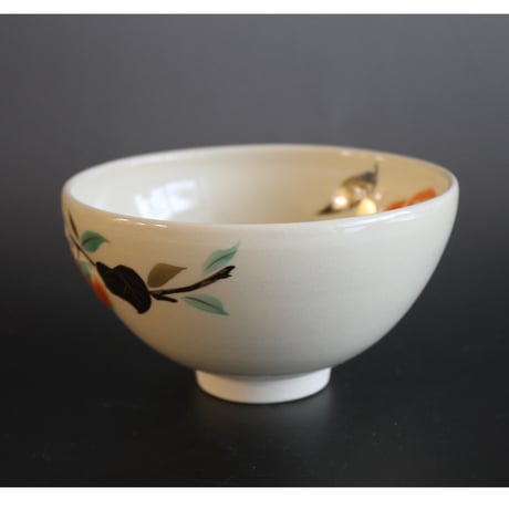 今岡三四郎 浮彫柿茶碗【茶道具／茶碗／桐箱入／新作】