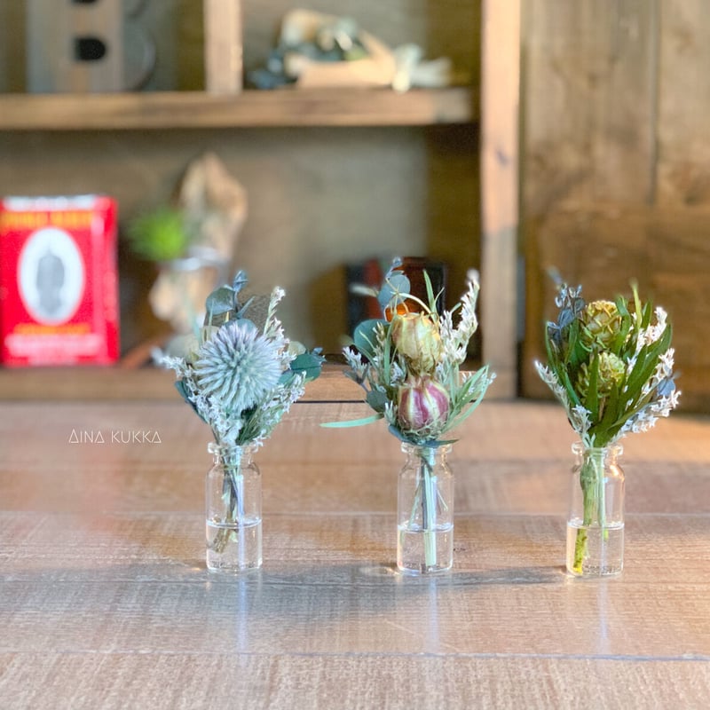 プチギフト]ミニ花束オブジェ選べる3個セット/フェイクウォーター  