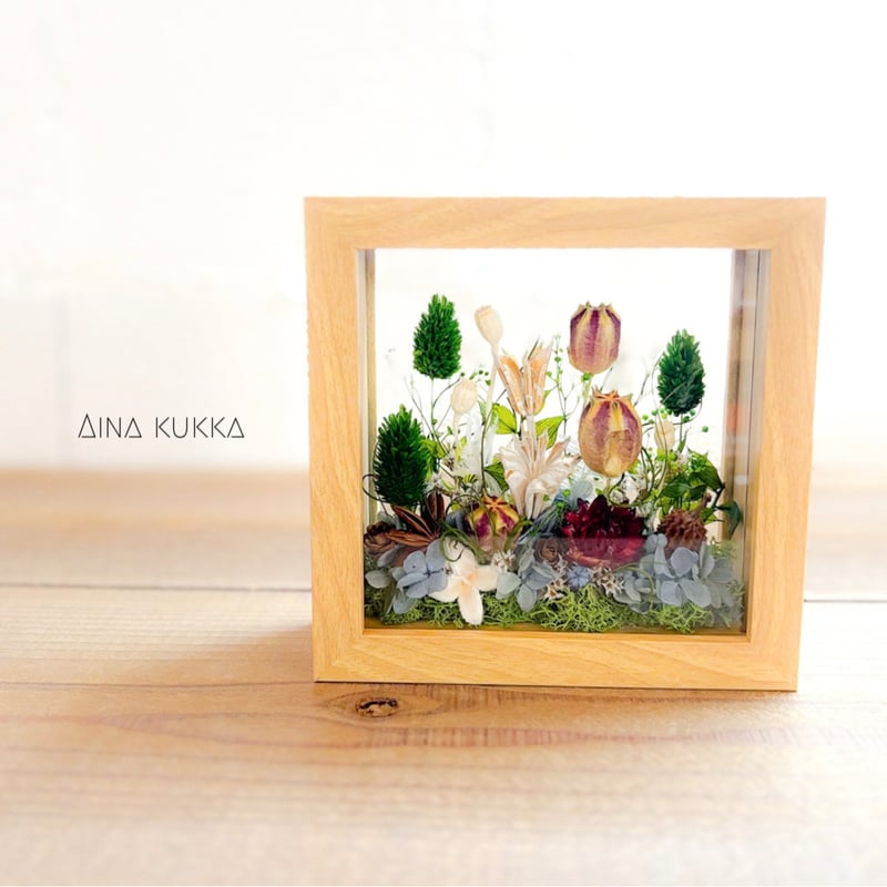 ガラスフレームアレンジ]アンティークガーデン/プリザーブド×ドライ