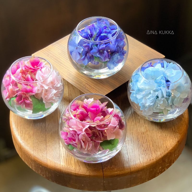 紫陽花のガラスボールアレンジ]Mサイズ/カラー6種/アーティフィシャル