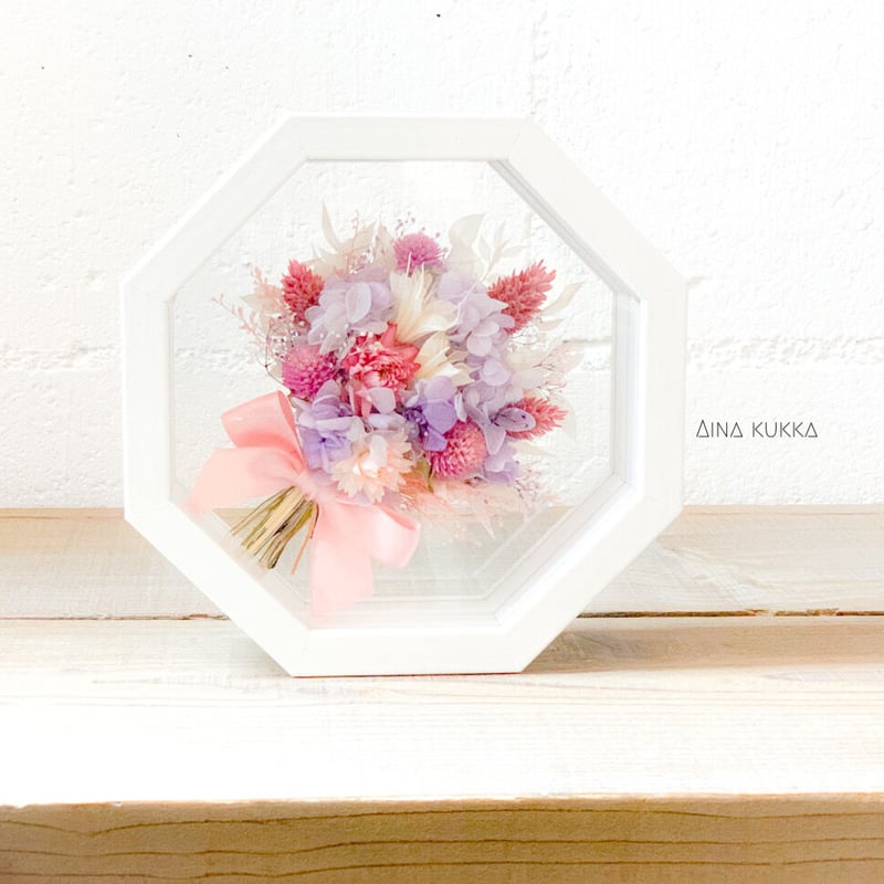 ドライフラワー★可愛いフレームアレンジメント★ ガラスフレームアレンジ・8]ブーケタイプ/プリザーブド・ドライ