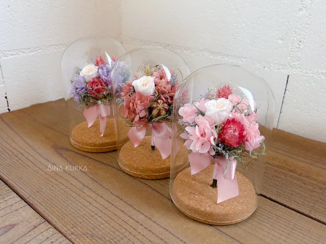 ガラスボトル・ブーケアレンジ]カラー3種/プリザーブドフラワー