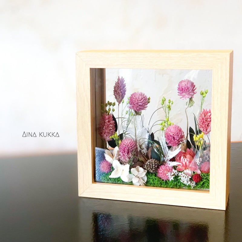 送料無料》[ガラスフレームアレンジ]ナチュラルピンク/プリザーブド