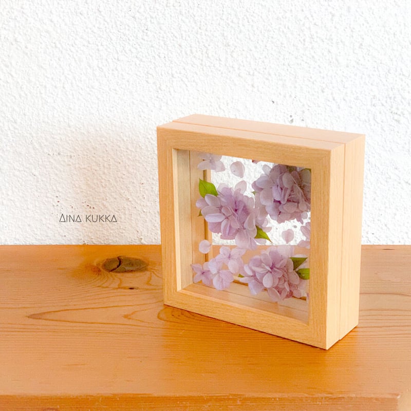 ガラスフレームアレンジ]あじさいアート(両面仕上げ)/プリザーブド