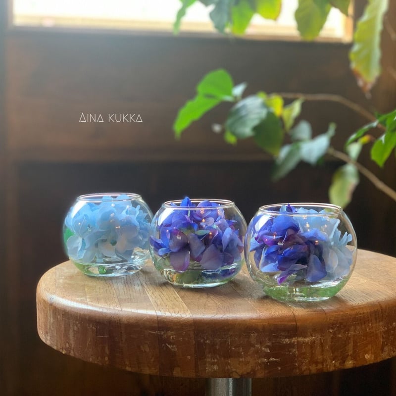紫陽花のガラスボールアレンジ]カラー6種/アーティフィシャルフラワー