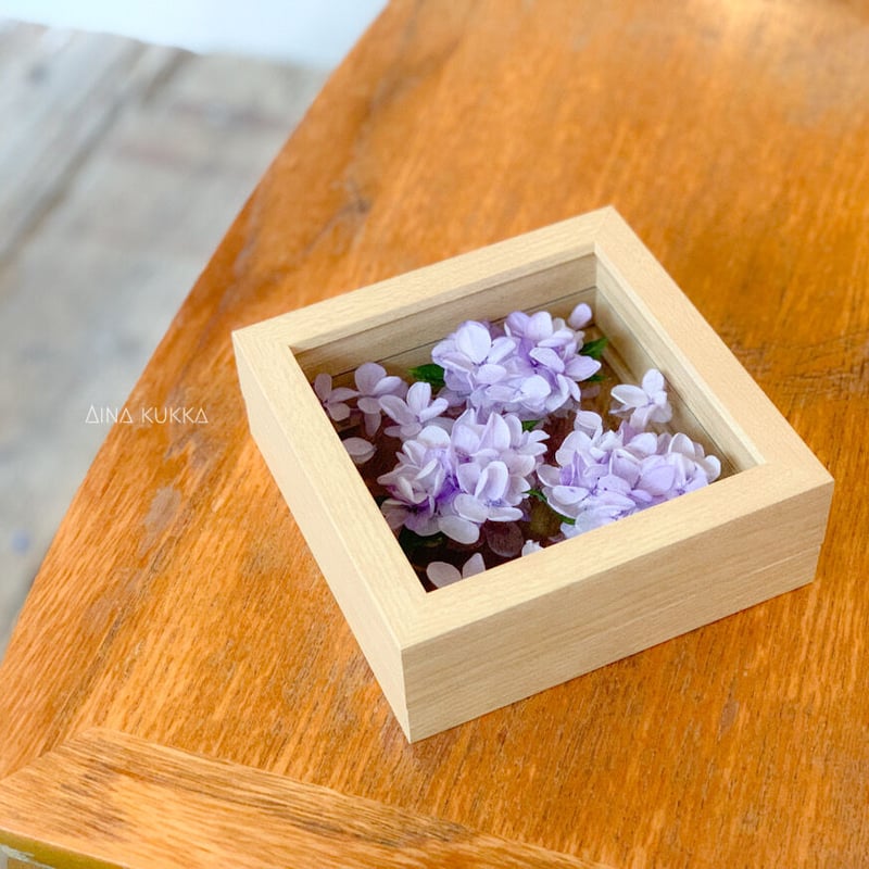 ガラスフレームアレンジ]あじさいアート(両面仕上げ