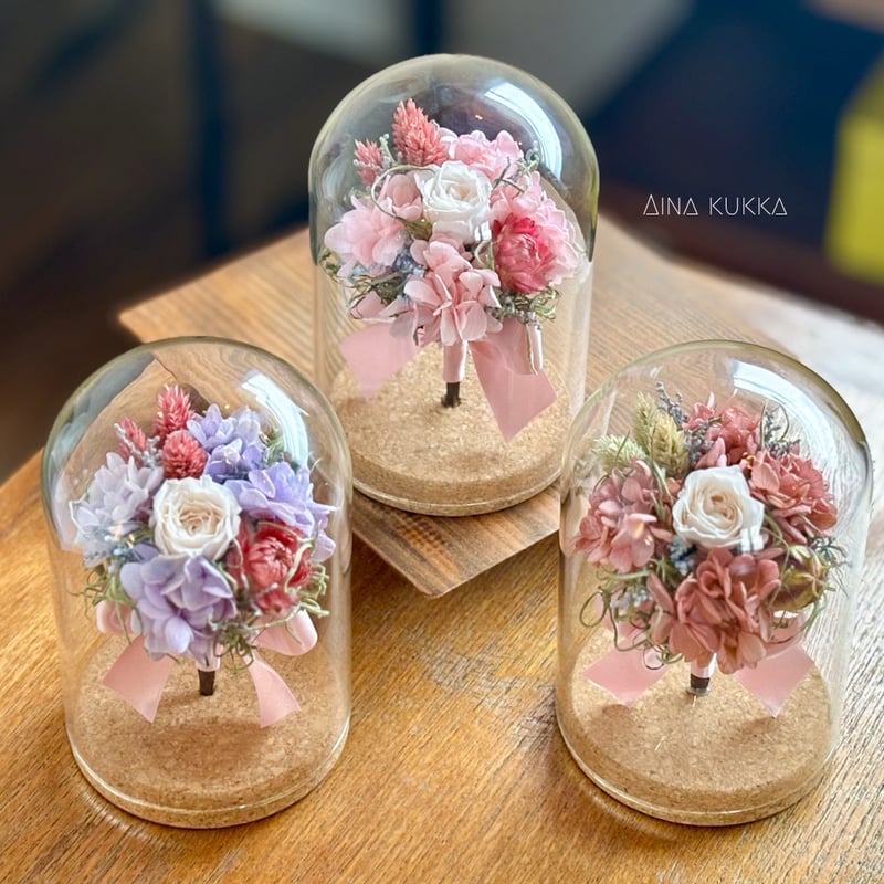 ガラスボトル・ブーケアレンジ]カラー3種/プリザーブドフラワー