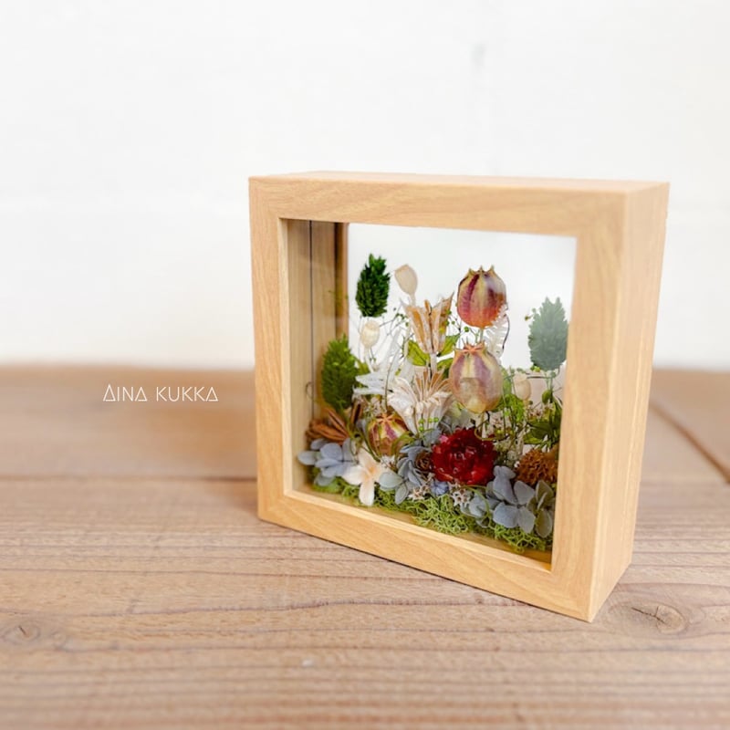 ガラスフレームアレンジ]アンティークガーデン/プリザーブド×ドライ