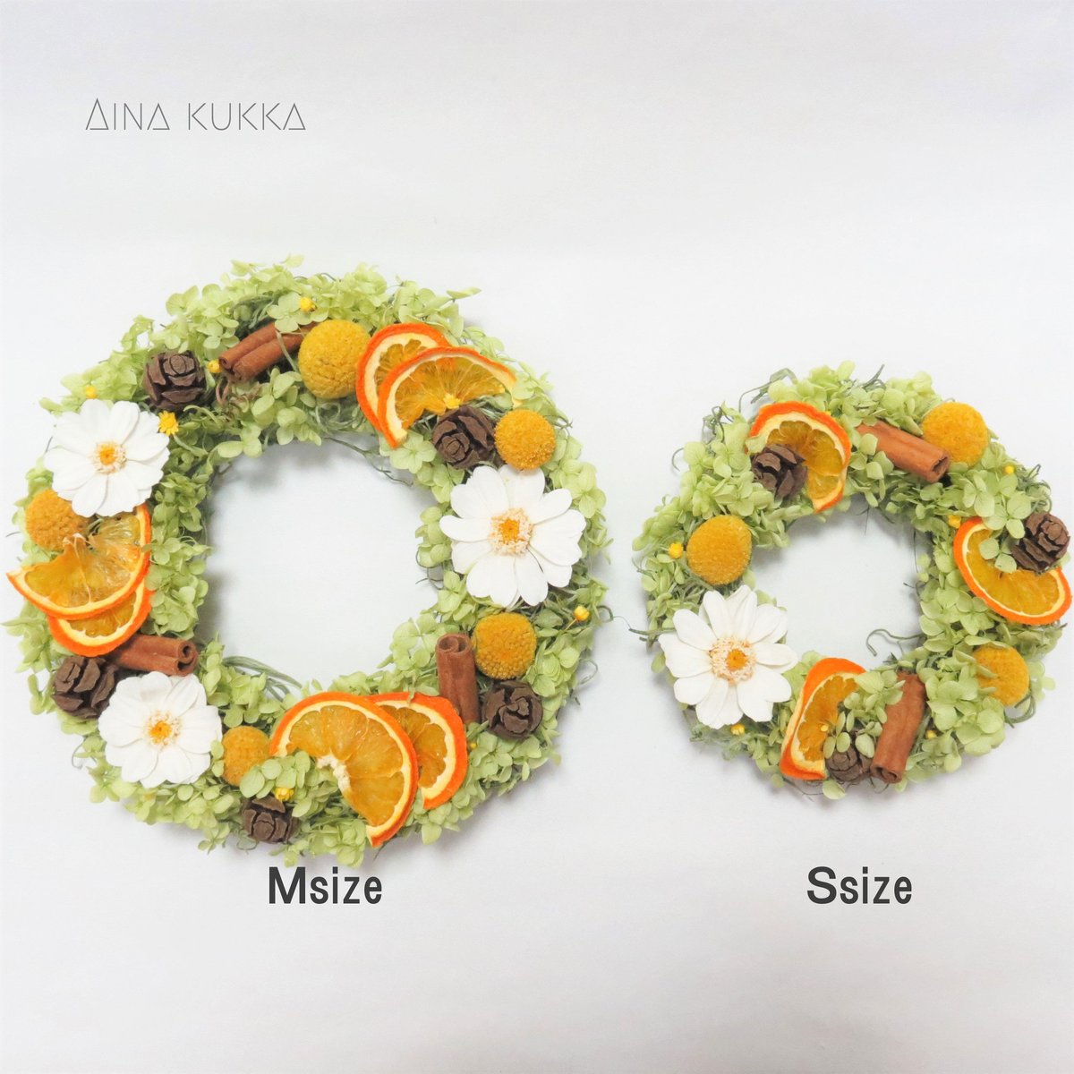 フラワーリース］オレンジとジニアの紫陽花リース/プリザーブド