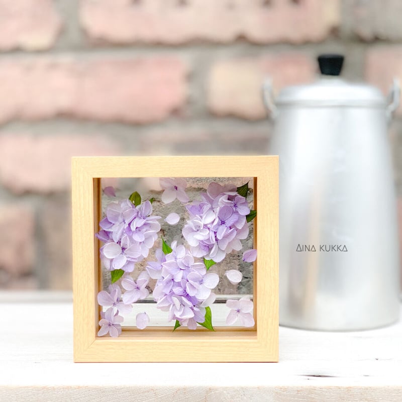 ガラスフレームアレンジ]あじさいアート(両面仕上げ)/プリザーブド