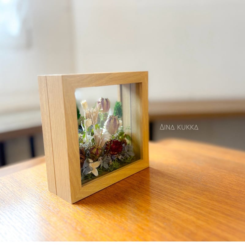 ガラスフレームアレンジ]アンティークガーデン/プリザーブド×ドライ